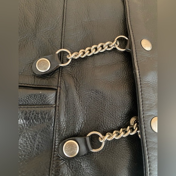 Harley-Davidson Men’s XL Black Leather Vest Pins Patches Motorcycle Biker - Picture 10 of 16